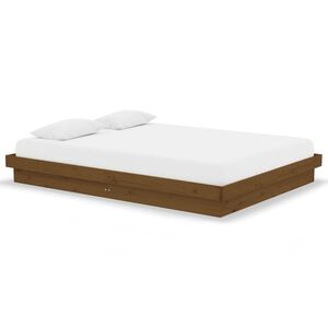 vidaXL Estructura de cama doble sin colch&oacute;n madera maciza marr&oacute;n miel