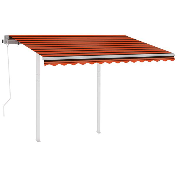 vidaXL Toldo retráctil automático con postes naranja y marrón 3x2,5 m