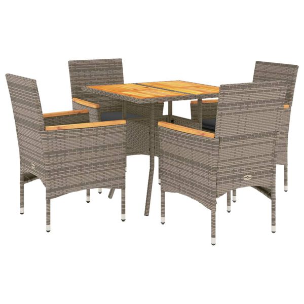 vidaXL Set de comedor jard&iacute;n 5 pzas con cojines rat&aacute;n PE acacia gris