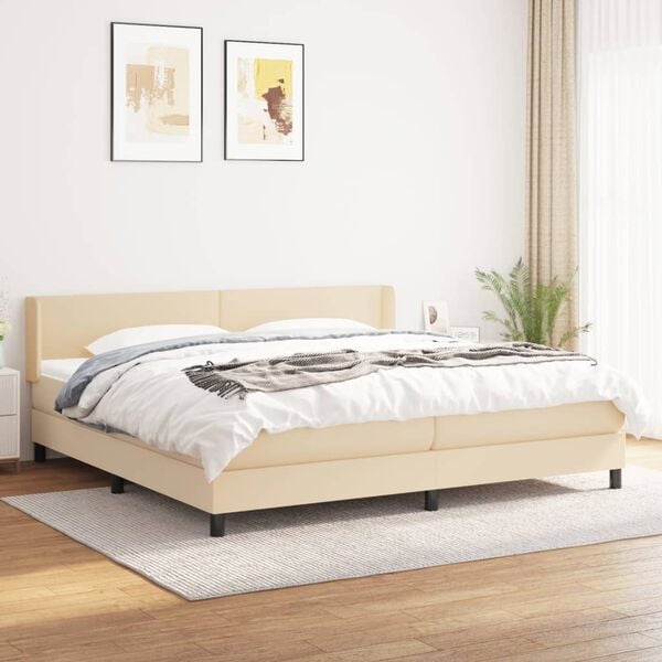 vidaXL Cama box spring con colch&oacute;n tela color crema 200x200 cm