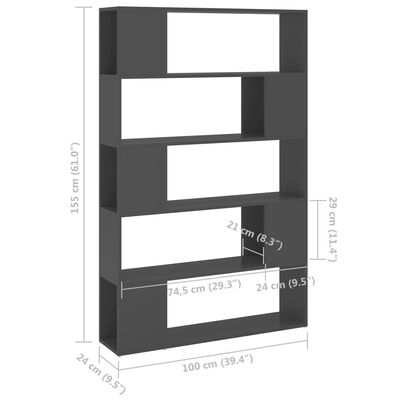 vidaXL Librería separador madera contrachapada gris 100x24x155 cm