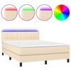 vidaXL Cama box spring colch&oacute;n y luces LED tela crema 140x200 cm