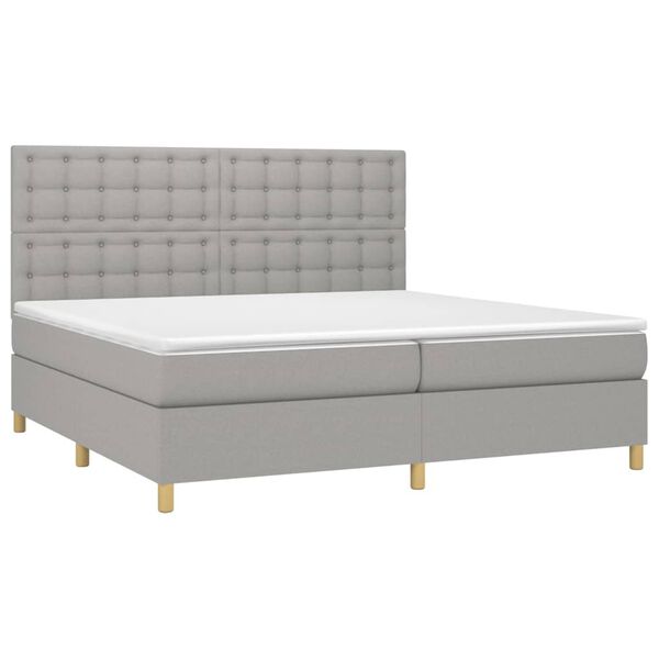 vidaXL Cama box spring con colch&oacute;n tela y LED gris claro 200x200 cm