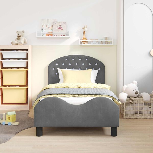 vidaXL Cama para ni&ntilde;os con cabecero Gris oscuro 80 x 160 cm Terciopelo