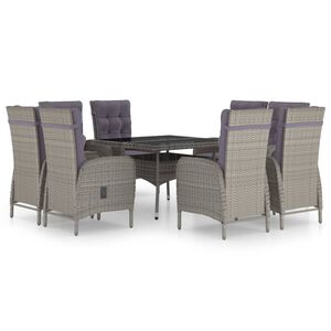 vidaXL Set de comedor de jard&iacute;n 9 piezas rat&aacute;n PE y vidrio gris