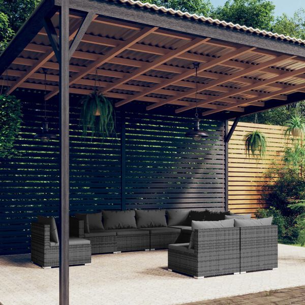 vidaXL Set de muebles de jardín 9 pzas y cojines ratán sintético gris