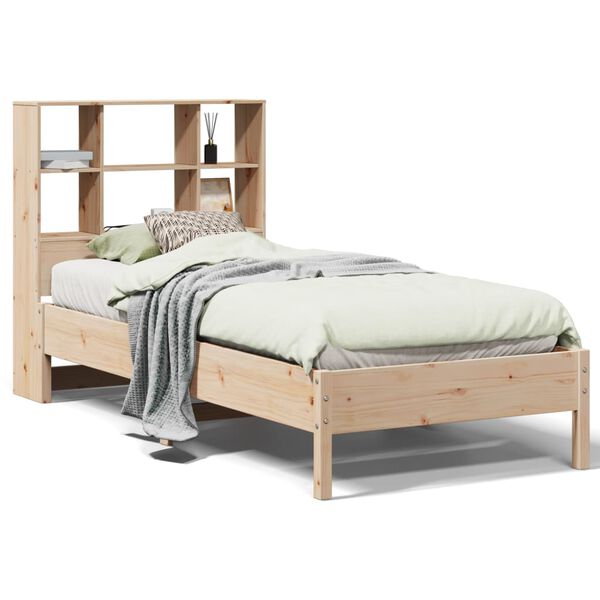 vidaXL Cama con estanter&iacute;a sin colch&oacute;n madera maciza de pino 90x200 cm