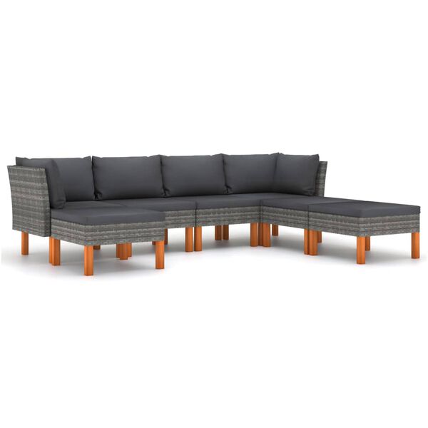 vidaXL Set de muebles de jard&iacute;n 7 pzas y cojines rat&aacute;n sint&eacute;tico gris