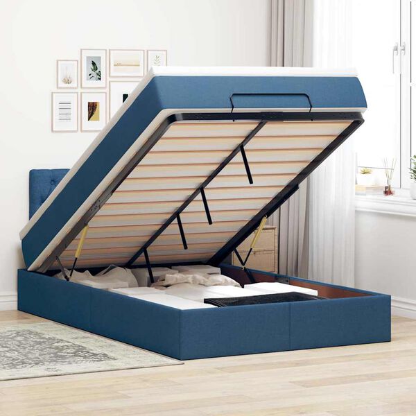vidaXL Cama otomana con colch&oacute;n y luces LED azul 120x200 cm Tela