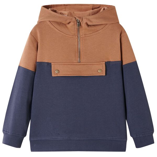 Sudadera infantil con capucha y media cremallera antracita co&ntilde;ac 92