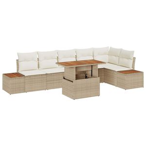 vidaXL Conjunto de sof&aacute; de jard&iacute;n 7 uds. Beige Polirat&aacute;n
