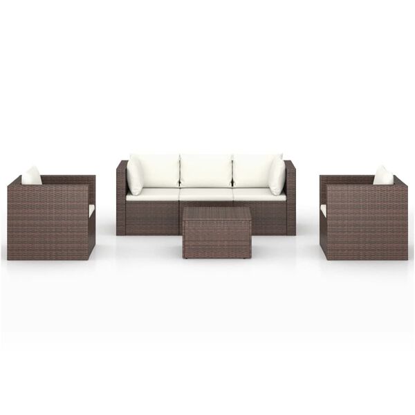 vidaXL Set muebles de jard&iacute;n 4 piezas y cojines rat&aacute;n sint&eacute;tico marr&oacute;n