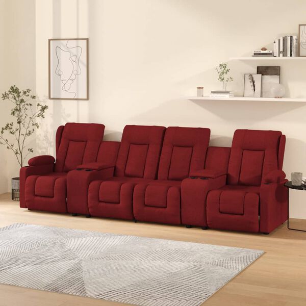 vidaXL Sill&oacute;n de masaje reclinable 4 plazas con portavasos rojo tinto