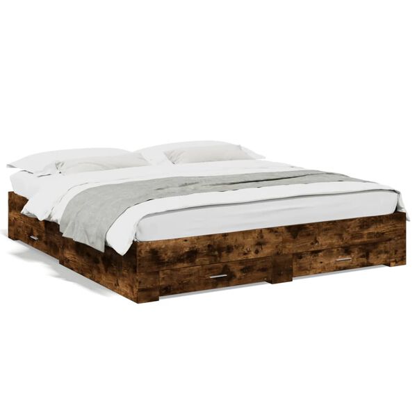 vidaXL Cama con cajones madera de ingenier&iacute;a roble ahumado 180x200 cm