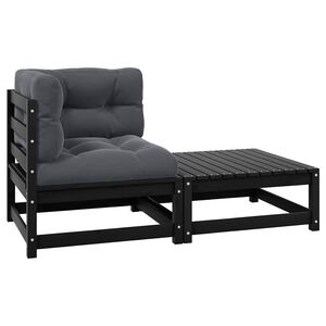 vidaXL Set de muebles de jard&iacute;n 2 pzas con cojines madera pino negro