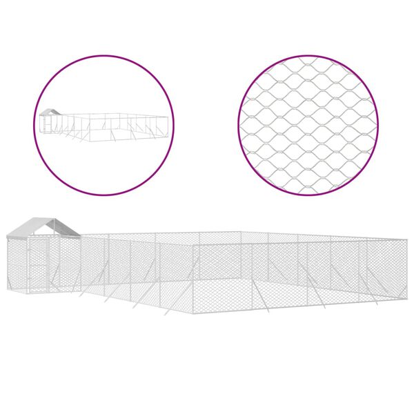 vidaXL Perrera de exterior con techo acero galvanizado plata 10x8x2,5m