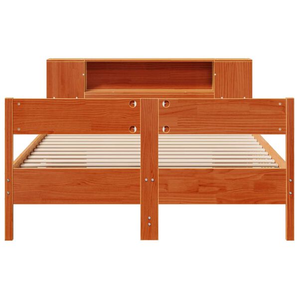 vidaXL Cama con estanter&iacute;a sin colch&oacute;n madera maciza marr&oacute;n 140x190 cm