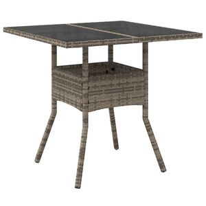 vidaXL Mesa de jard&iacute;n superficie de vidrio rat&aacute;n PE gris 80x80x75 cm