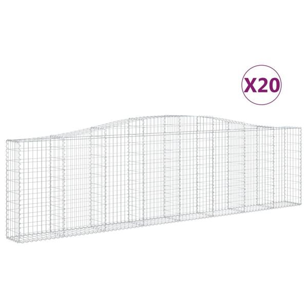 vidaXL Cestas de gaviones 20 uds forma de arco hierro 400x30x100/120cm
