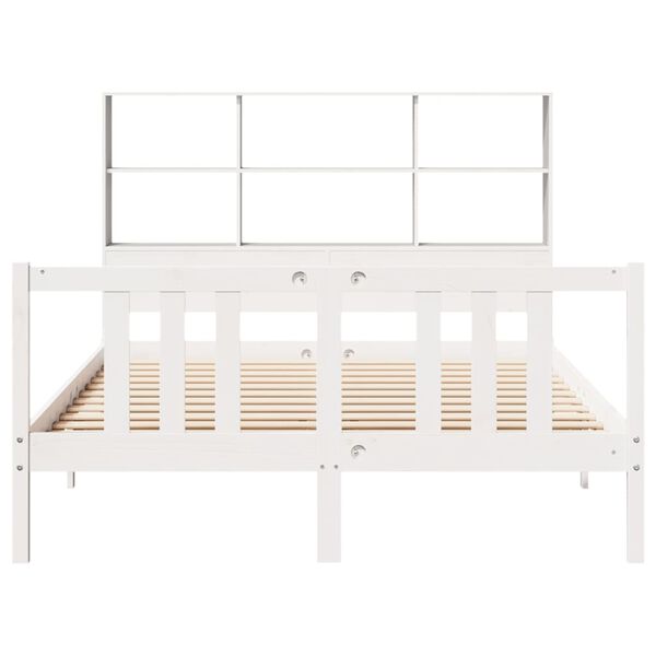 vidaXL Cama con estantería sin colchón madera maciza blanca 140x200 cm
