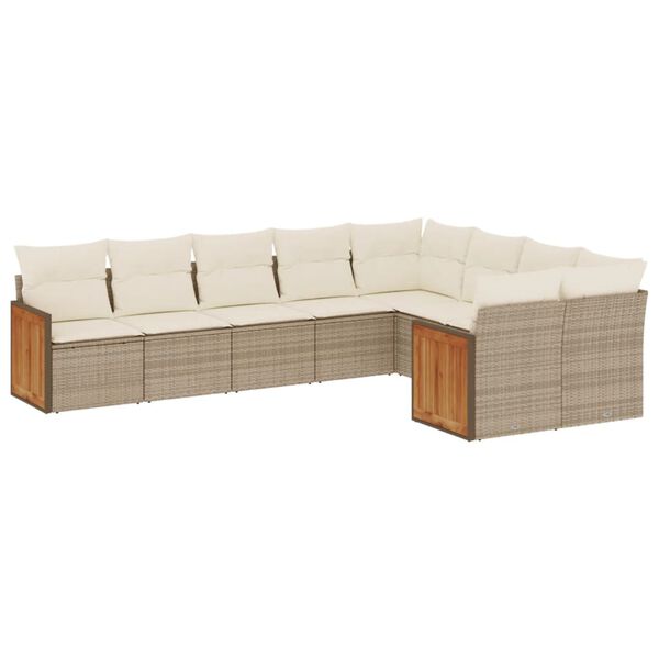 vidaXL Set de sof&aacute;s de jard&iacute;n 9 pzas con cojines rat&aacute;n sint&eacute;tico beige
