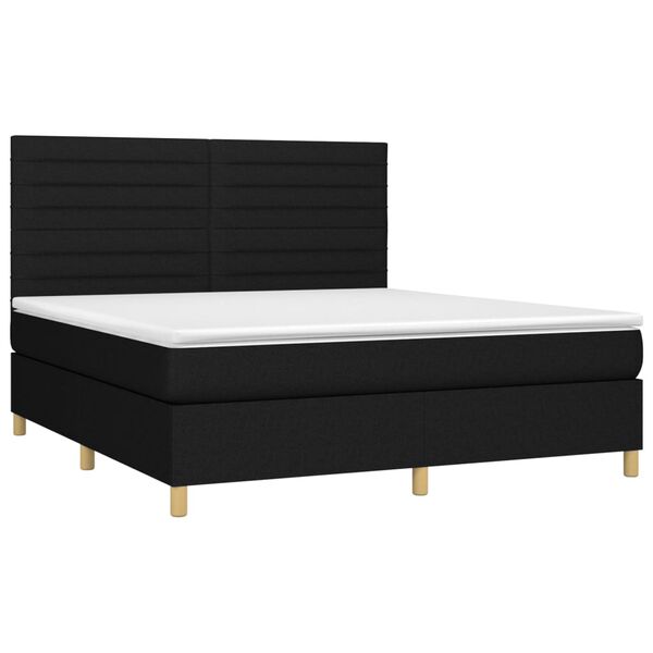 vidaXL Cama box spring colch&oacute;n y luces LED tela negro 160x200 cm