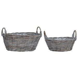 vidaXL Cesta para Plantas con almacenamiento 2 pcs Gris Ratan Lacak