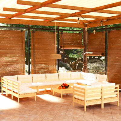 vidaXL Muebles de jardín 13 piezas cojines madera de pino color crema