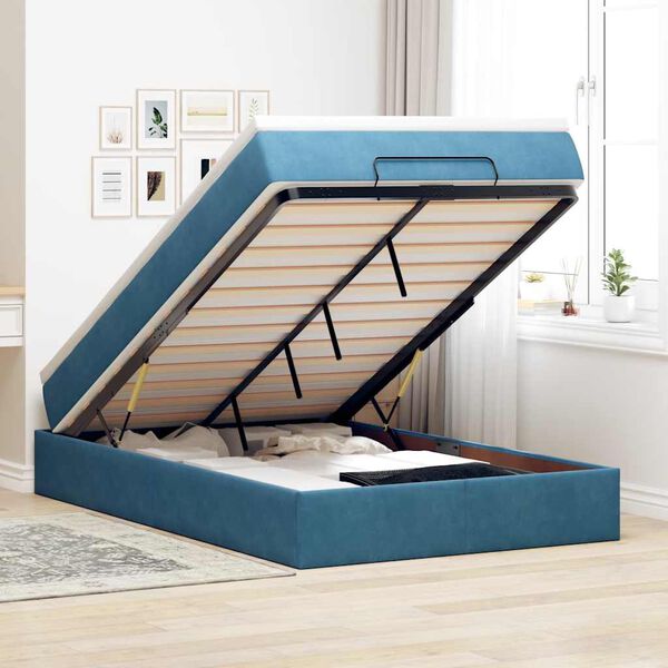vidaXL Estructura de cama otomana colch&oacute;n terciopelo azul oscuro