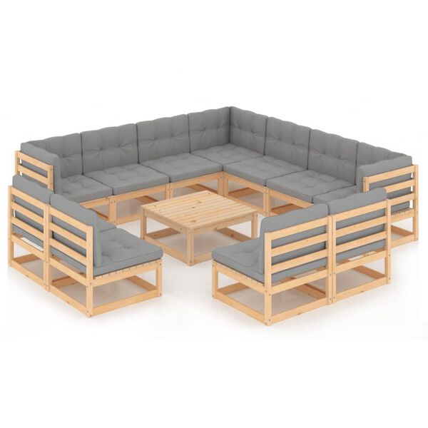 vidaXL Juego de muebles de jard&iacute;n 12 pzas y cojines madera maciza pino