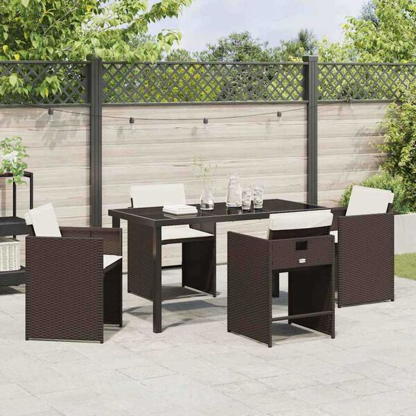 vidaXL Conjunto de Comedor de Jard&iacute;n 5 pcs Marr&oacute;n rat&aacute;n sint&eacute;tico