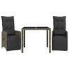vidaXL Mesita y sillas jard&iacute;n 3 pzas y cojines rat&aacute;n sint&eacute;tico gris