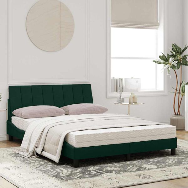 vidaXL Cama con colch&oacute;n Hanko terciopelo verde oscuro 120x200 cm