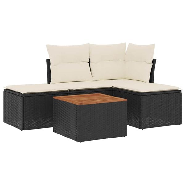 vidaXL Set de muebles de jard&iacute;n 5 pzas y cojines rat&aacute;n sint&eacute;tico negro