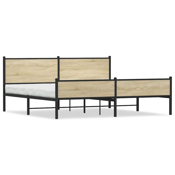 vidaXL Estructura de cama sin colch&oacute;n metal roble Sonoma 193x203 cm