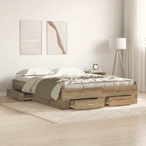 vidaXL Estructura de cama con caj&oacute;n Roble artesanal 140 x 190 cm