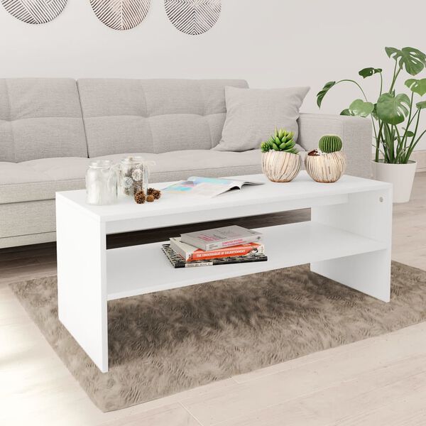 vidaXL Mesa de centro de madera contrachapada blanco 100x40x40 cm
