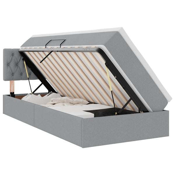 vidaXL Cama con almacenamiento y LED Gris Claro 90 x 190 cm tela
