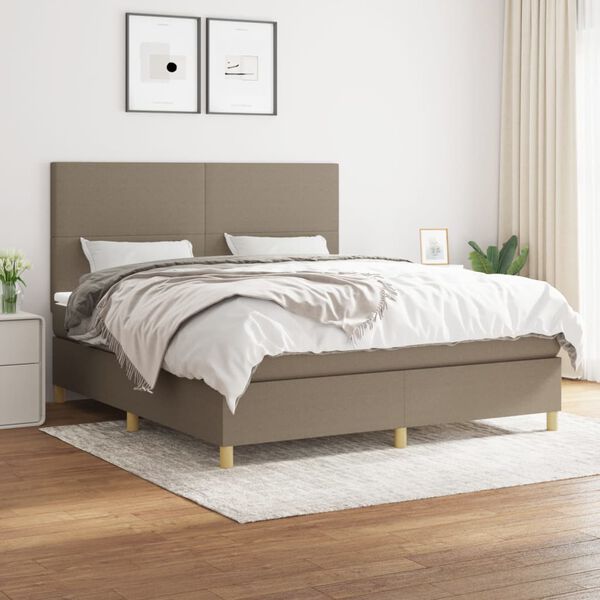vidaXL Cama box spring con colch&oacute;n tela gris taupe 160x200 cm