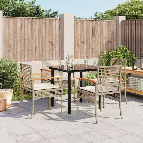 vidaXL Set comedor de jard&iacute;n 5 pzas con cojines rat&aacute;n sint&eacute;tico beige