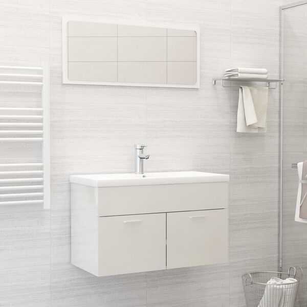 vidaXL Set muebles de ba&ntilde;o 2 pzas madera contrachapada blanco brillo