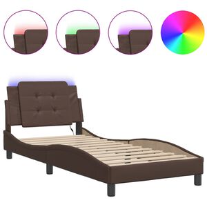 vidaXL Estructura de cama con LED sin colch&oacute;n Zadar marr&oacute;n 90x200 cm