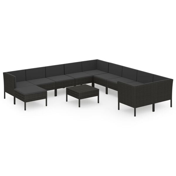 vidaXL Set muebles de jard&iacute;n 12 pzas y cojines rat&aacute;n sint&eacute;tico negro