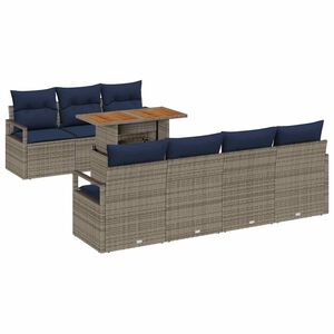 vidaXL Conjunto de sof&aacute; de jard&iacute;n con coj&iacute;n Manual 8 pcs Gris y azul