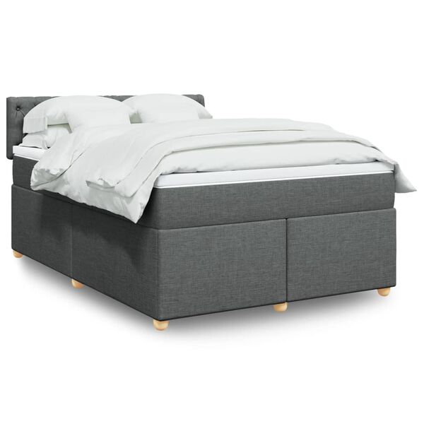 vidaXL Cama box spring con colchón tela gris oscuro 140x190 cm