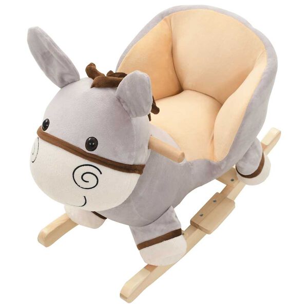 vidaXL Burro balanc&iacute;n de peluche con respaldo gris 60x32x55 cm