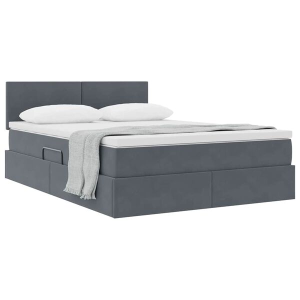 vidaXL Cama con almacenamiento Gris oscuro 140 x 200 cm Terciopelo