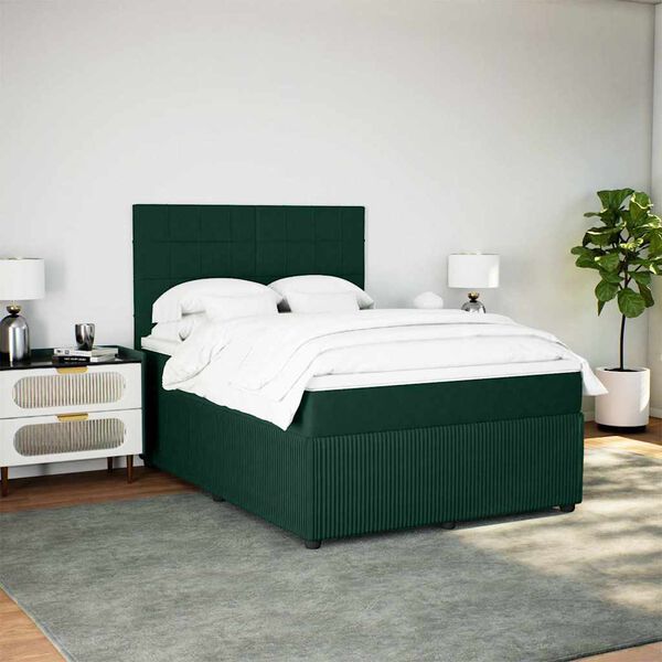 vidaXL Cama box spring con colch&oacute;n terciopelo verde oscuro 160x200 cm
