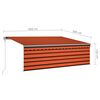 vidaXL Toldo automático persiana LED sensor viento naranja marrón 4x3m