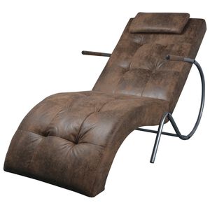 vidaXL Chaise Longue con Almohada Tela Suede Marr&oacute;n